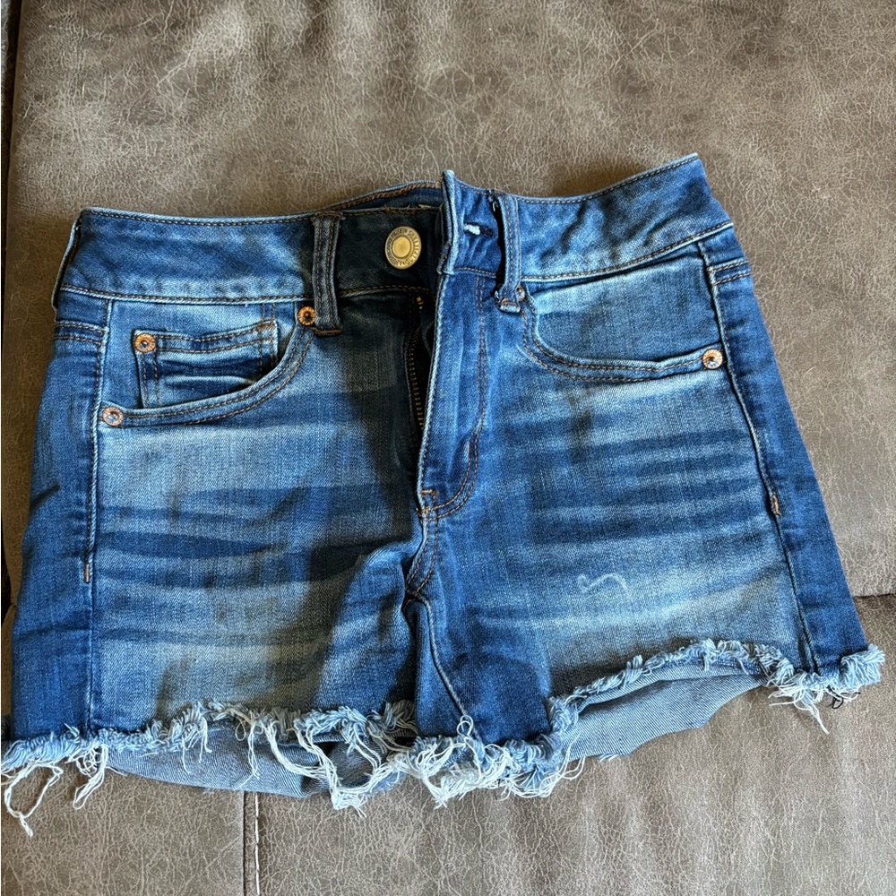 American Eagle Outfitters Blue Frayed Jean Shorts